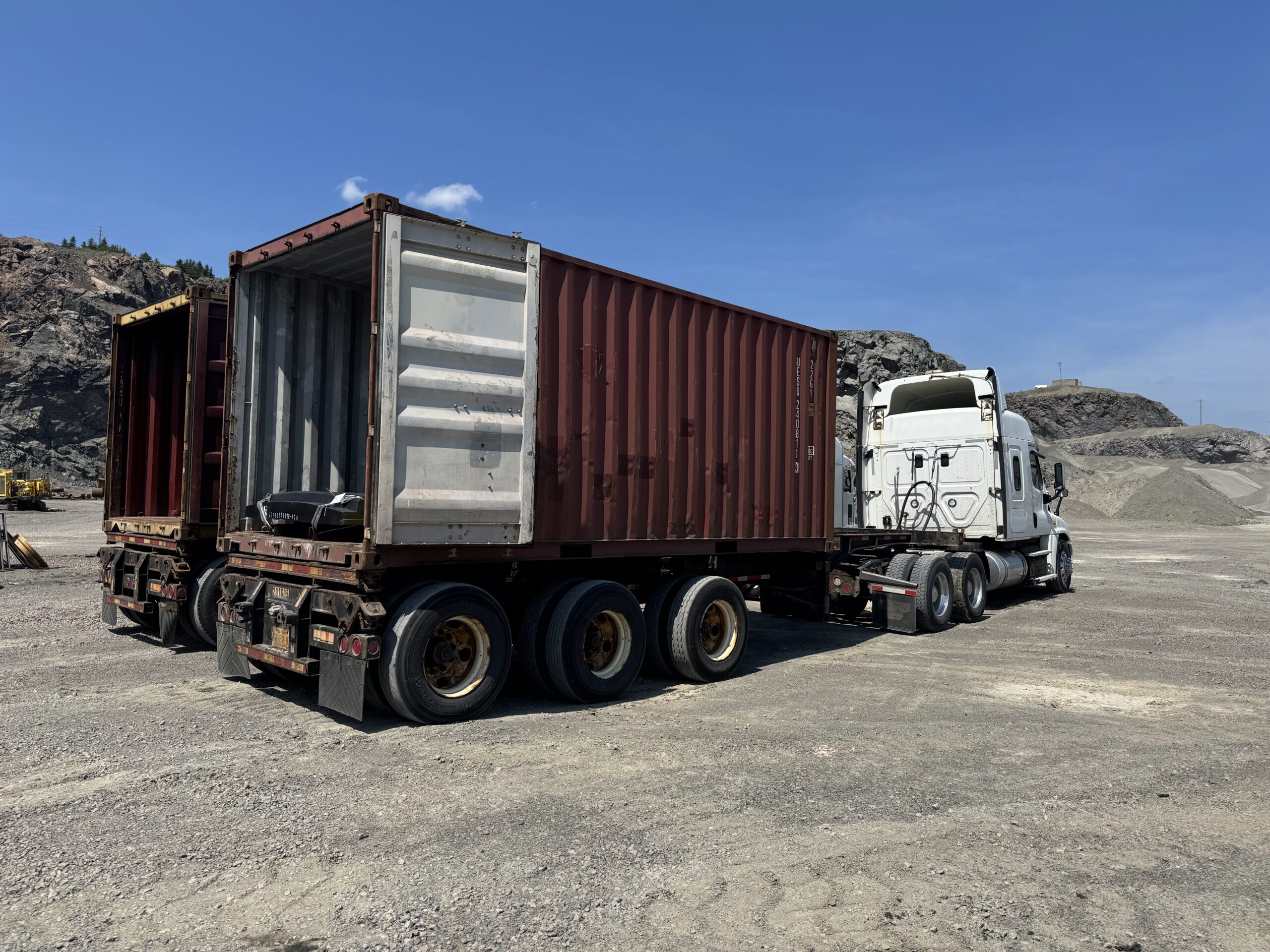 port-of-halifax-container-trucking Masic Transport truck hauling a Hapag-Lloyd open-top shipping container in Nova Scotia